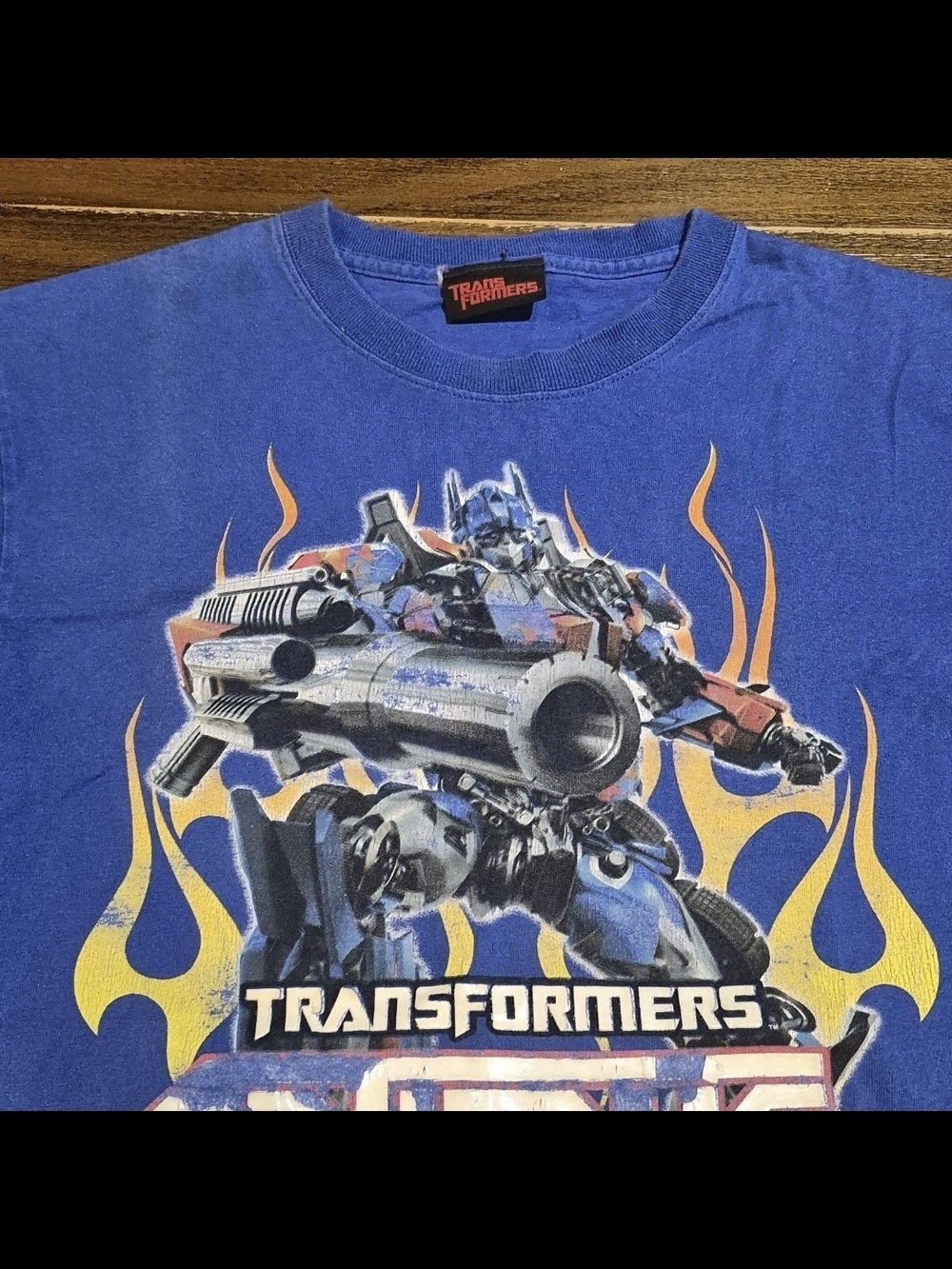 2007 Transformers Movie Promo Optimus Prime Blue Flame Shirt Boys L 14/16